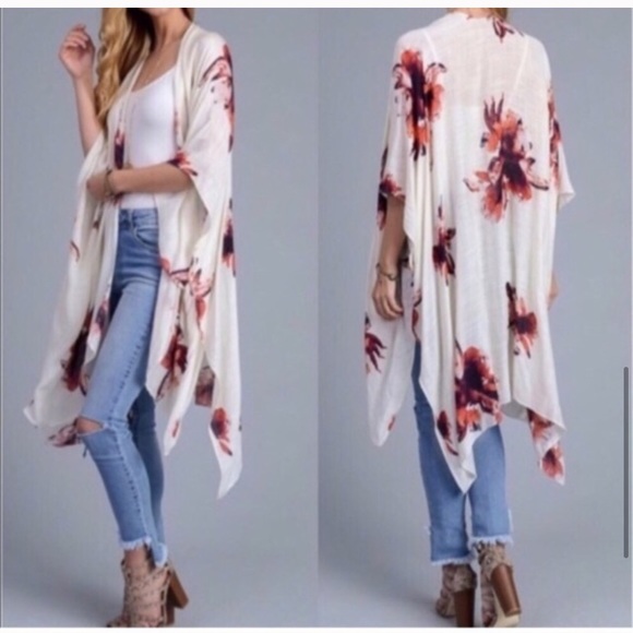 Last 1 New Floral Bohemian Open Kimono Wrap - Picture 4 of 7
